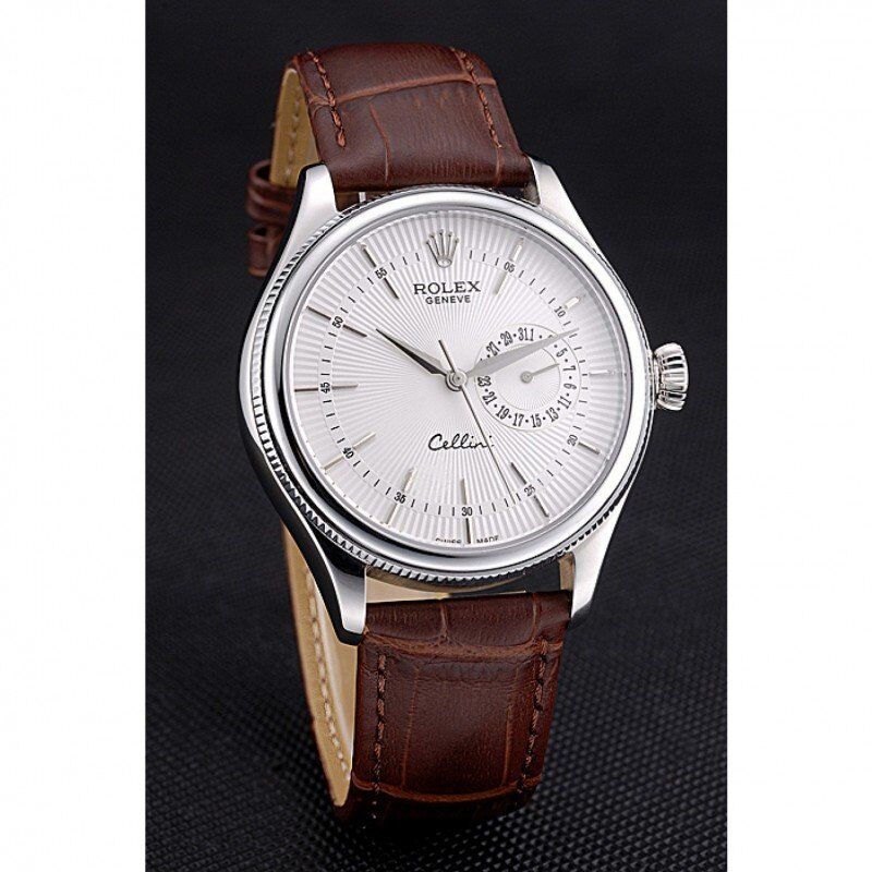 rol€x Cellini White Dial Stainless Steel Case Brown Leather Bracelet 622723