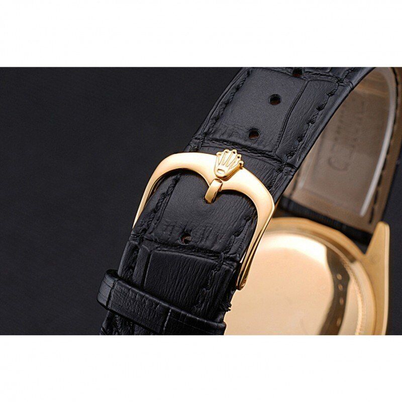 rol€x Cellini Black Dial Gold Case Black Leather Strap 622832