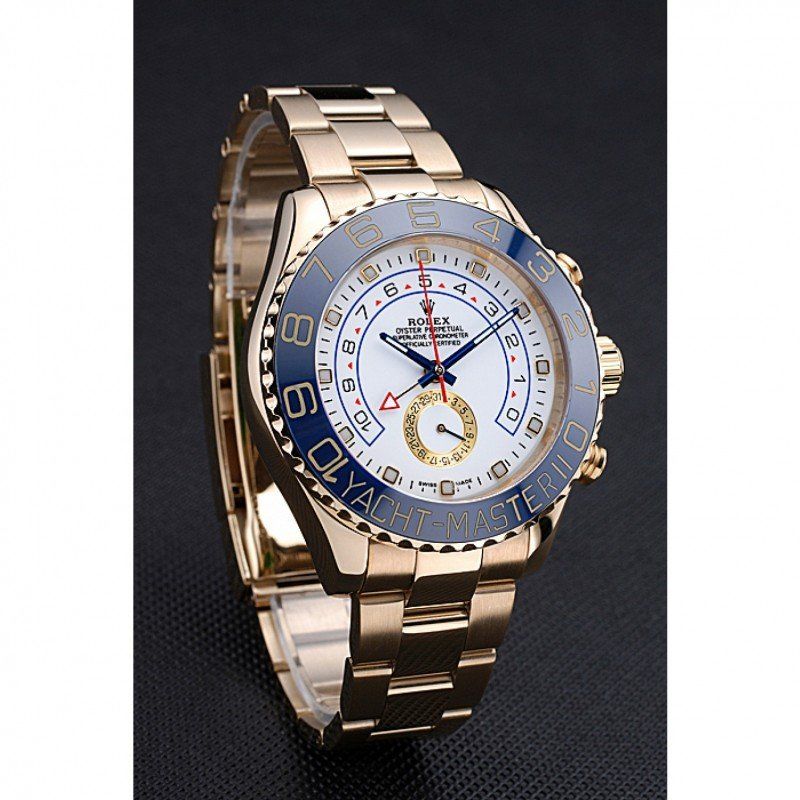 rol€x Yacht-Master II White Dial Blue Bezel Gold Bracelet 622271