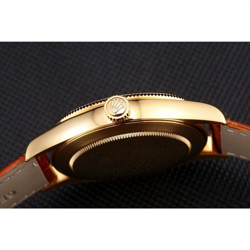 rol€x Datejust Gold Dial Gold Case Light Brown Leather Strap