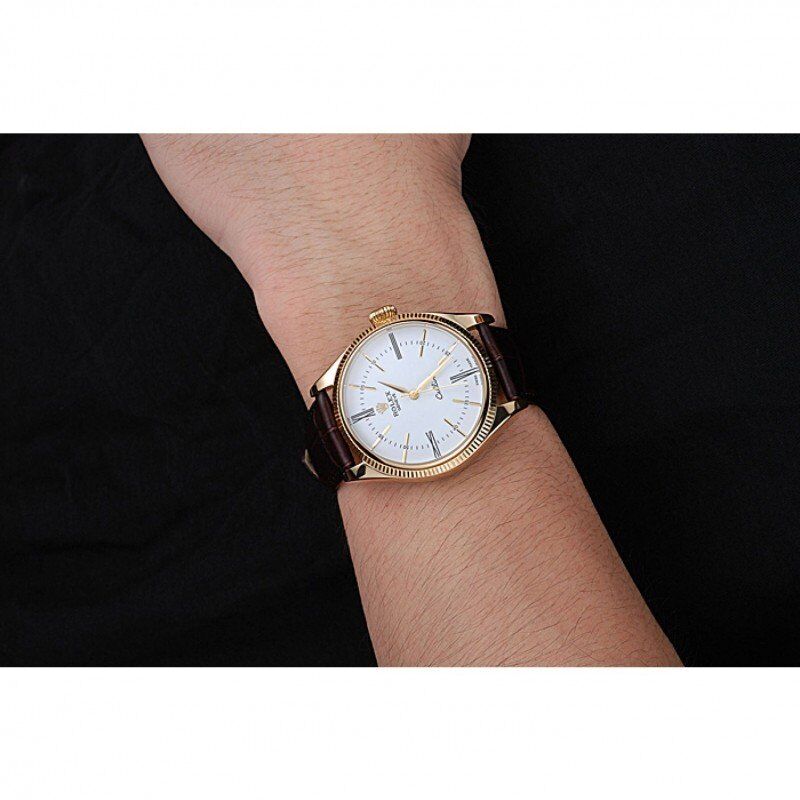 rol€x Cellini White Dial Gold Case Brown Leather Strap 622833