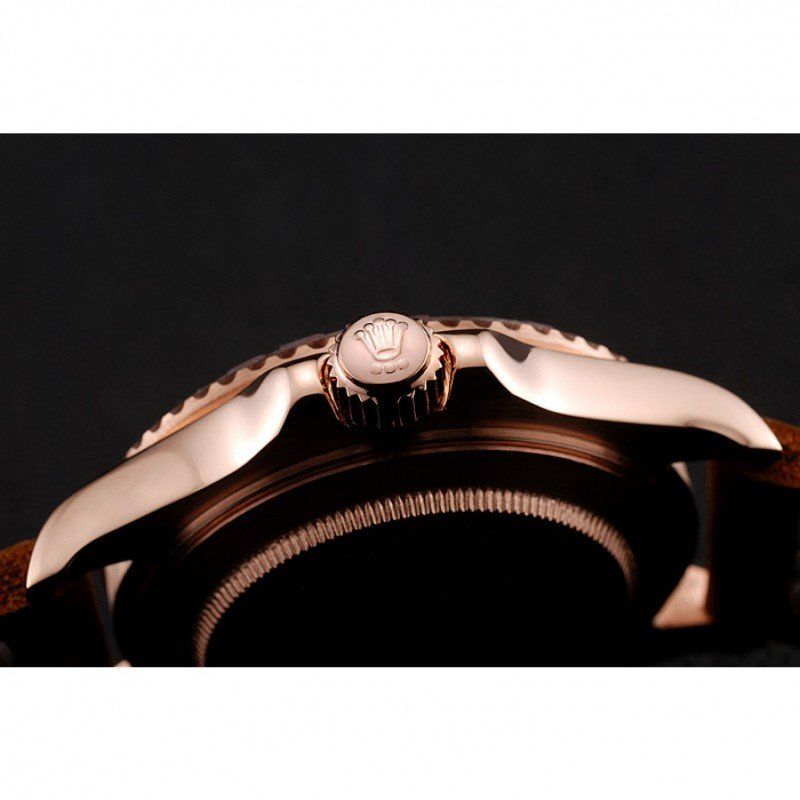 rol€x Yacht-Master Black Dial Brown Bezel Rose Gold Case Brown Leather Bracelet 1453860