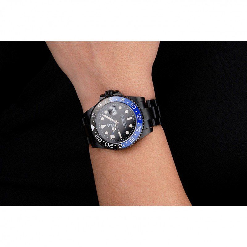 Swiss rol€x GMT Master II Black Dial Blue And Black Bezel Black PVD Case And Bracelet PR18239