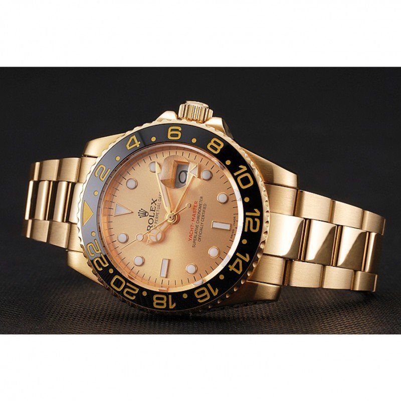 Swiss rol€x GMT Master II Gold Dial Black Bezel Gold Case And Bracelet 1453749