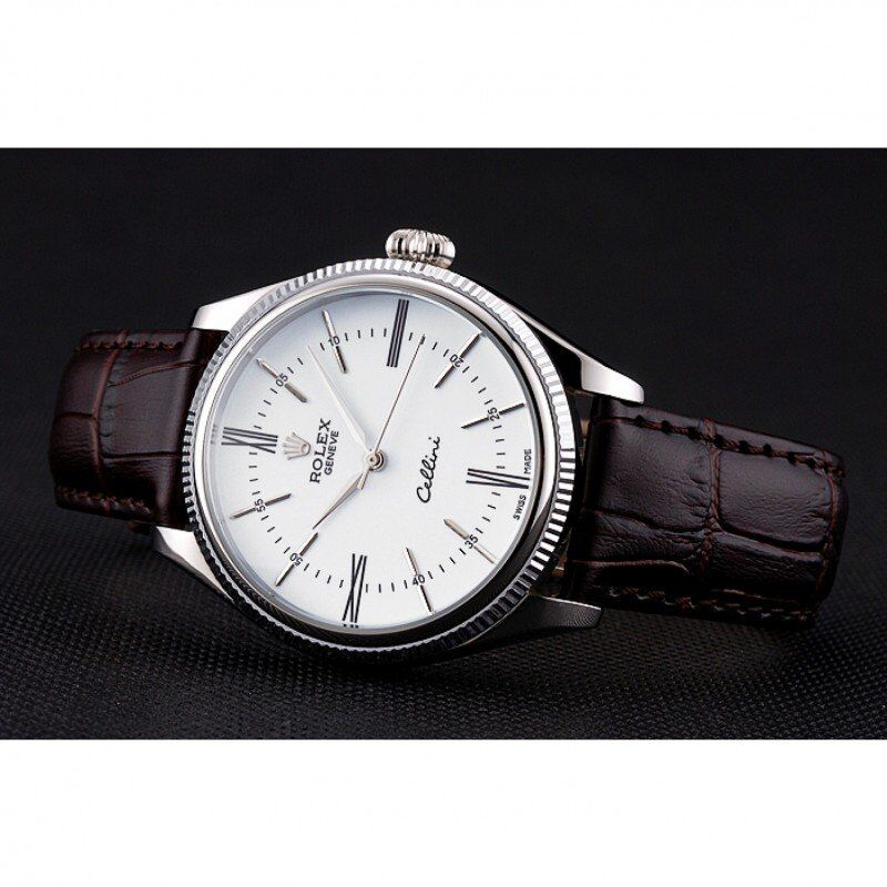 rol€x Cellini White Dial Stainless Steel Case Brown Leather Strap 622839