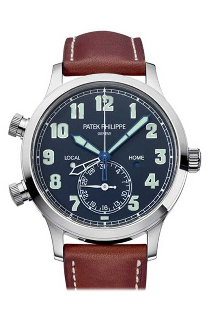 PAT€K PHIL!PPE Complications Calatrava Pilot Travel Time Blue Dial Men��s Watch 5524G-001
