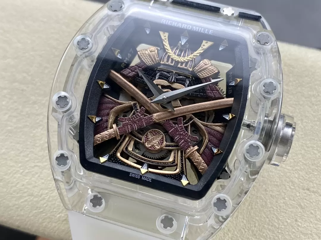 RICH@RD M!LLE RM 47 SAMURAI SAPPHIRE WHITE RUBBER STRAP SWISS REPLICA 42.7MM