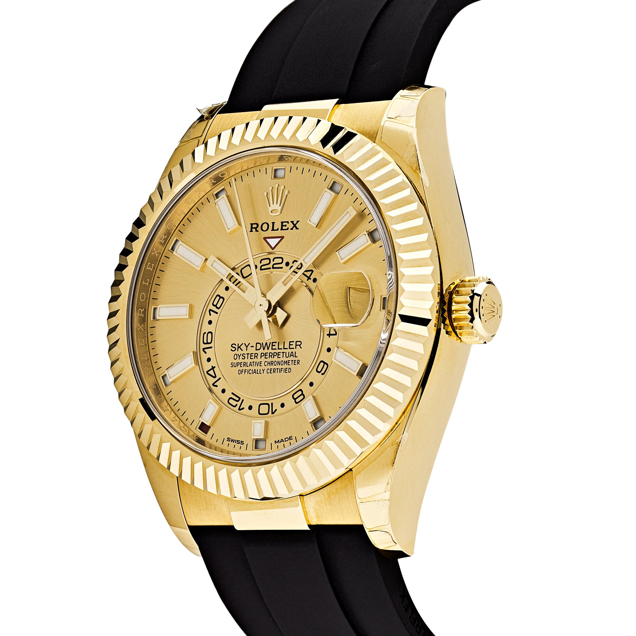 ROL€X Sky-Dweller Yellow Gold Champagne Dial 326238