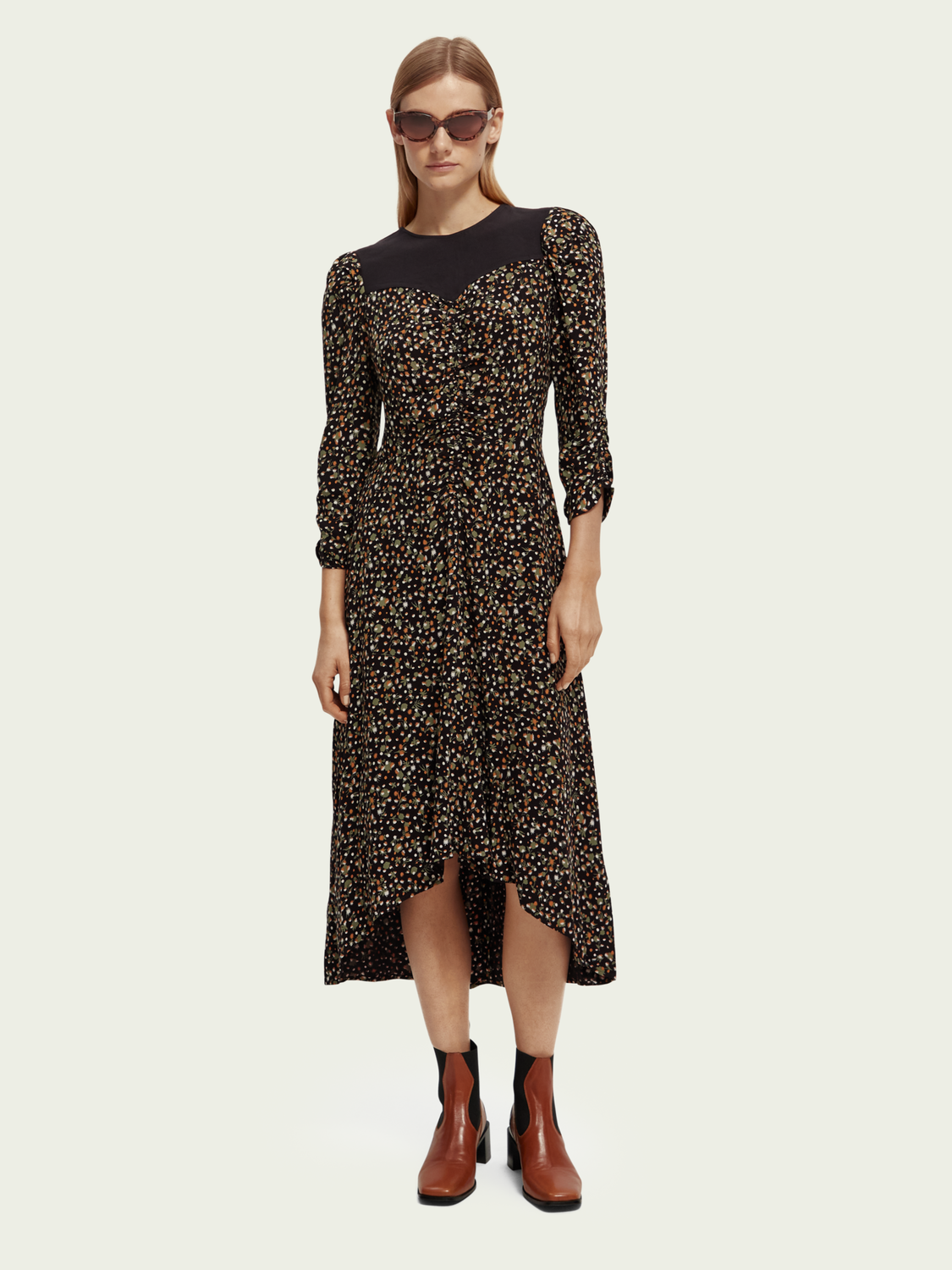 Dress With Gathers And Hi Low Hem | scotch & soda outlet