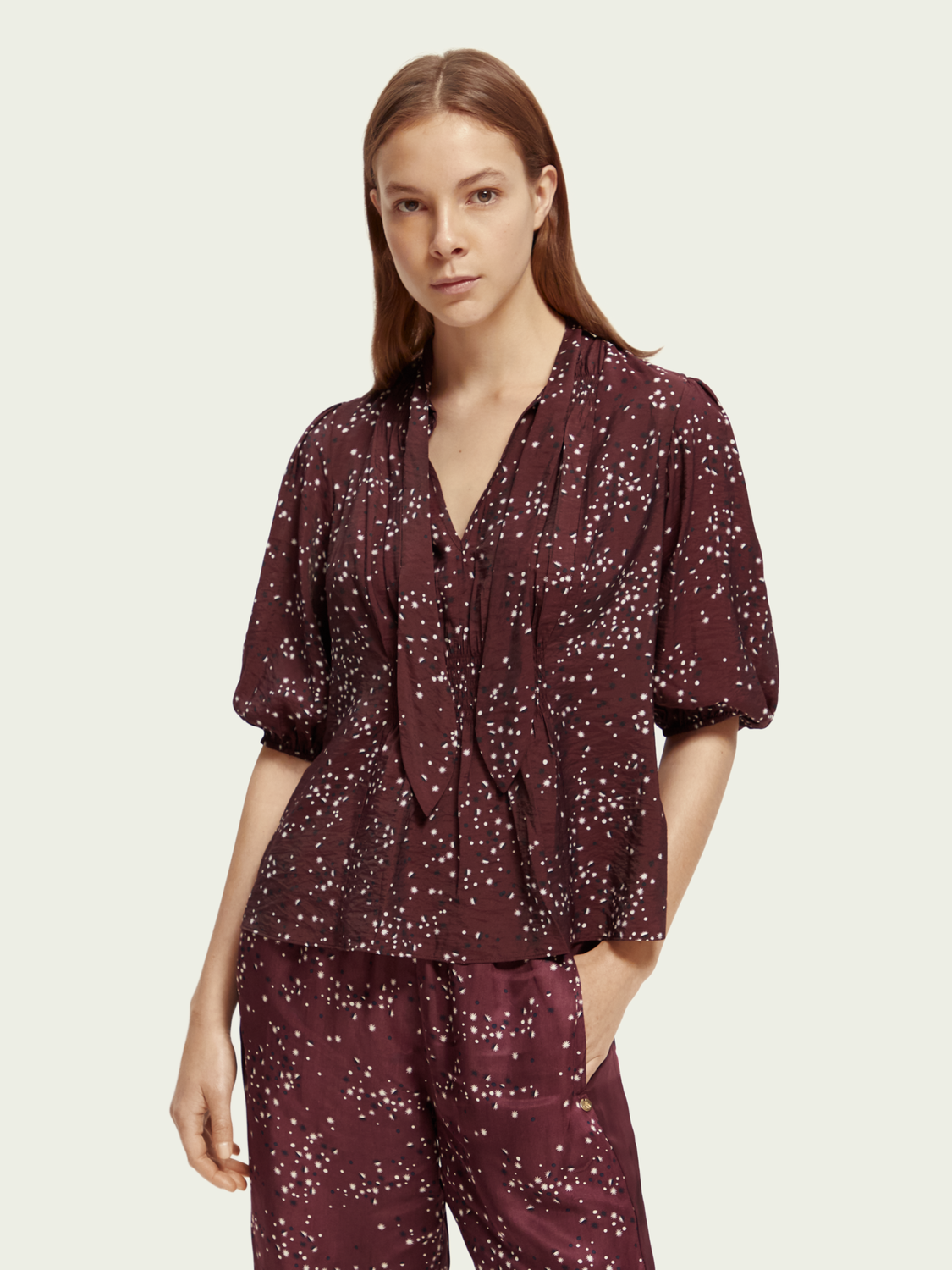 Puffed Sleeve Smocked Top | scotch & soda outlet