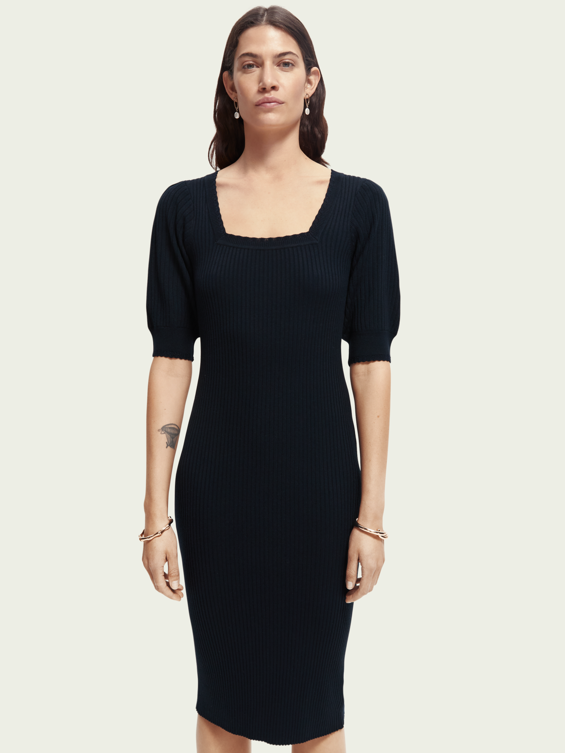 Short-Sleeved Rib Knit Dress | scotch & soda outlet