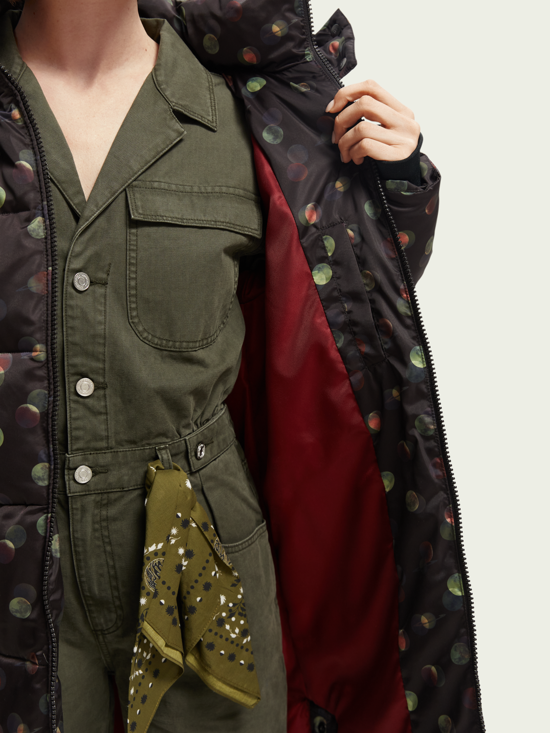 Printed Water-Repellent Long Puffer Jacket | scotch & soda outlet