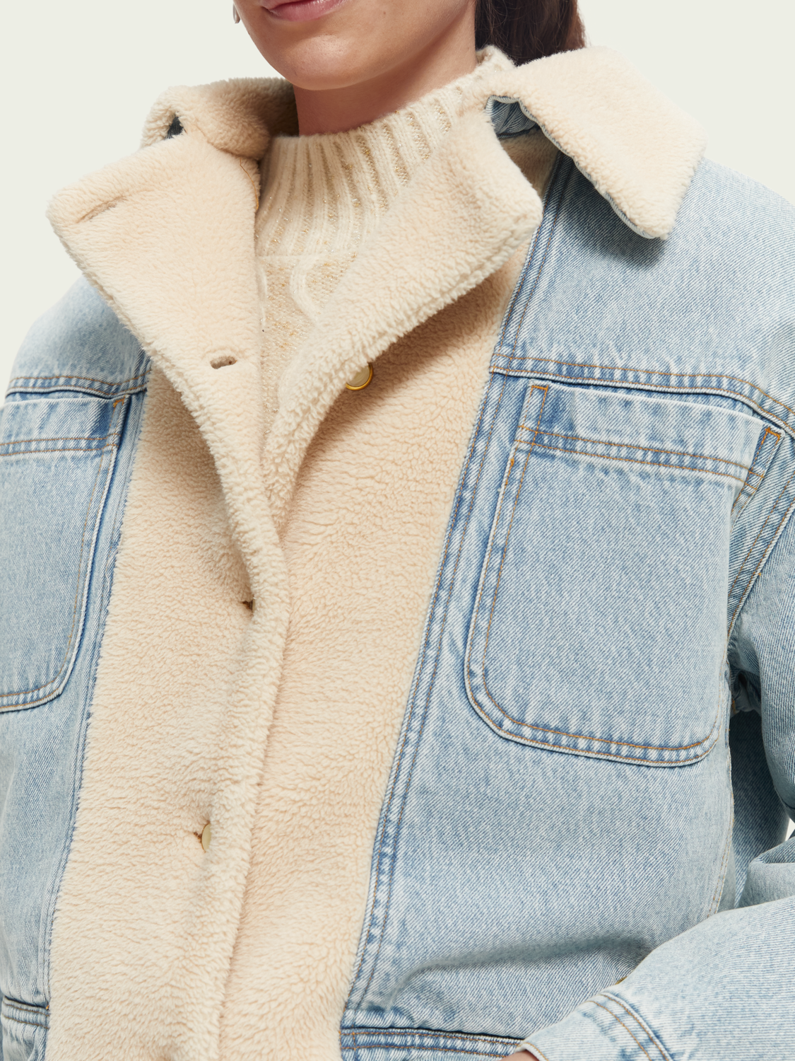 Teddy-Lined Denim Trucker Jacket | scotch & soda outlet