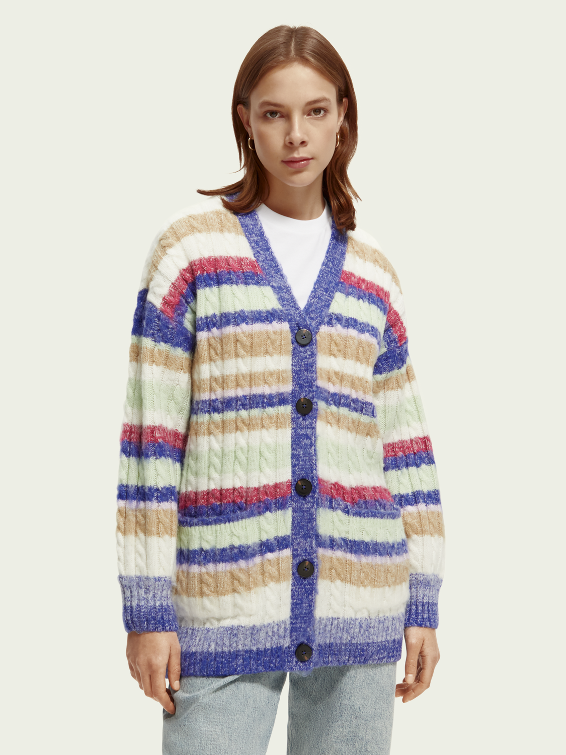 Brushed Mid-Length Striped Cardigan | scotch & soda outlet