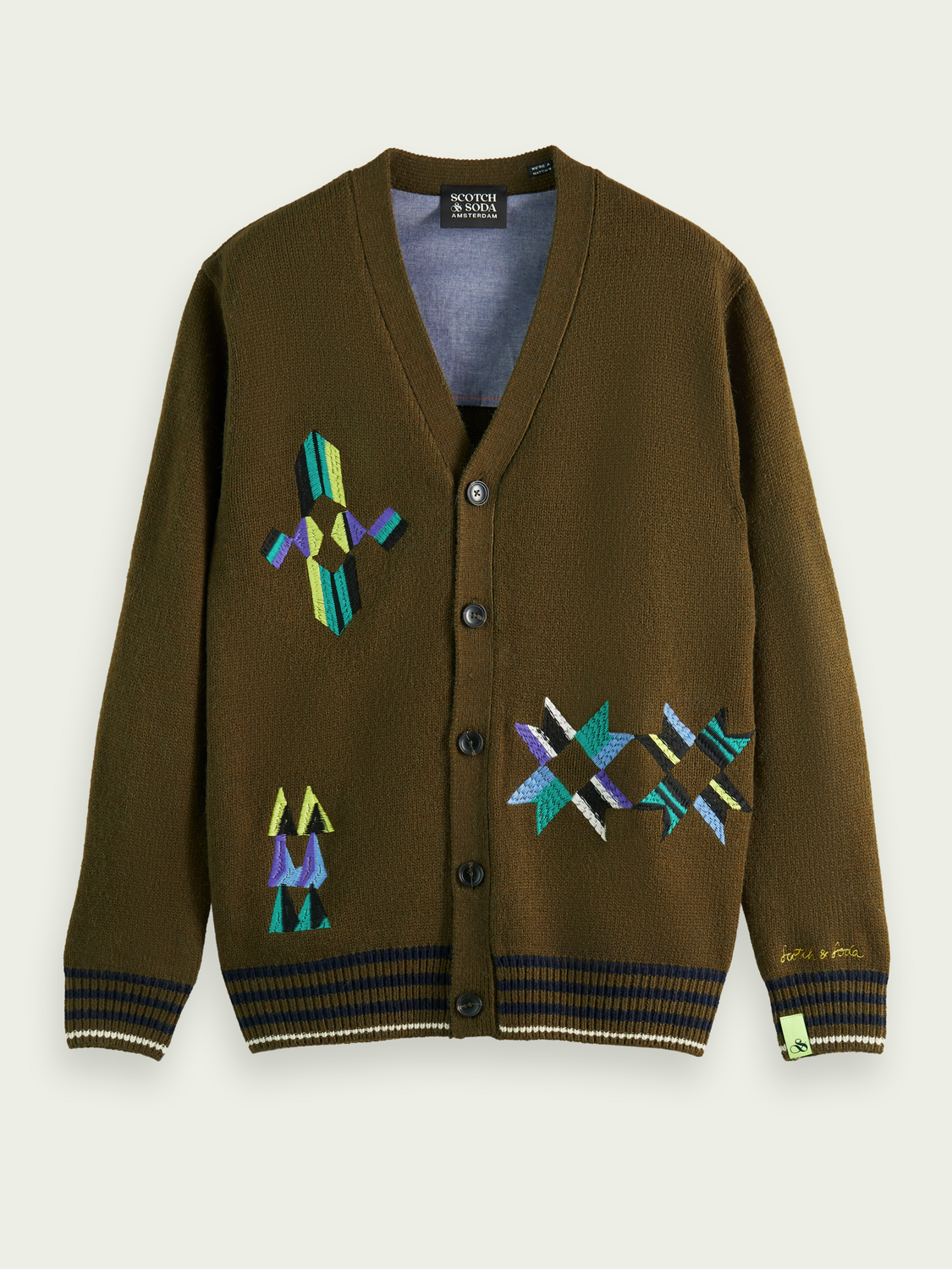 Patched-On Artwork V-Neck Cardigan | Scotch And Soda Outlet