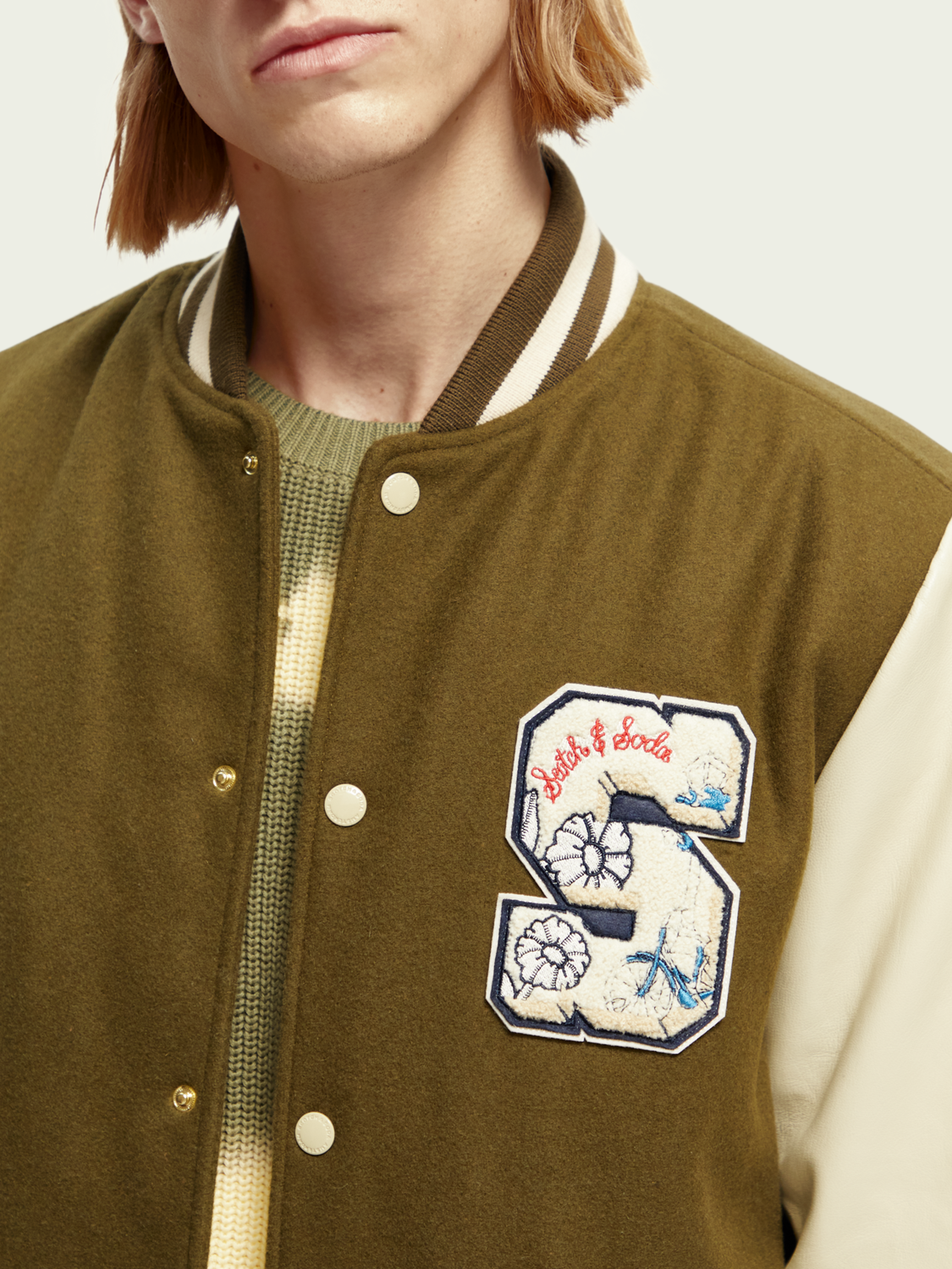 Wool-Blended Leather-Sleeved Varsity Jacket | Scotch And Soda Outlet