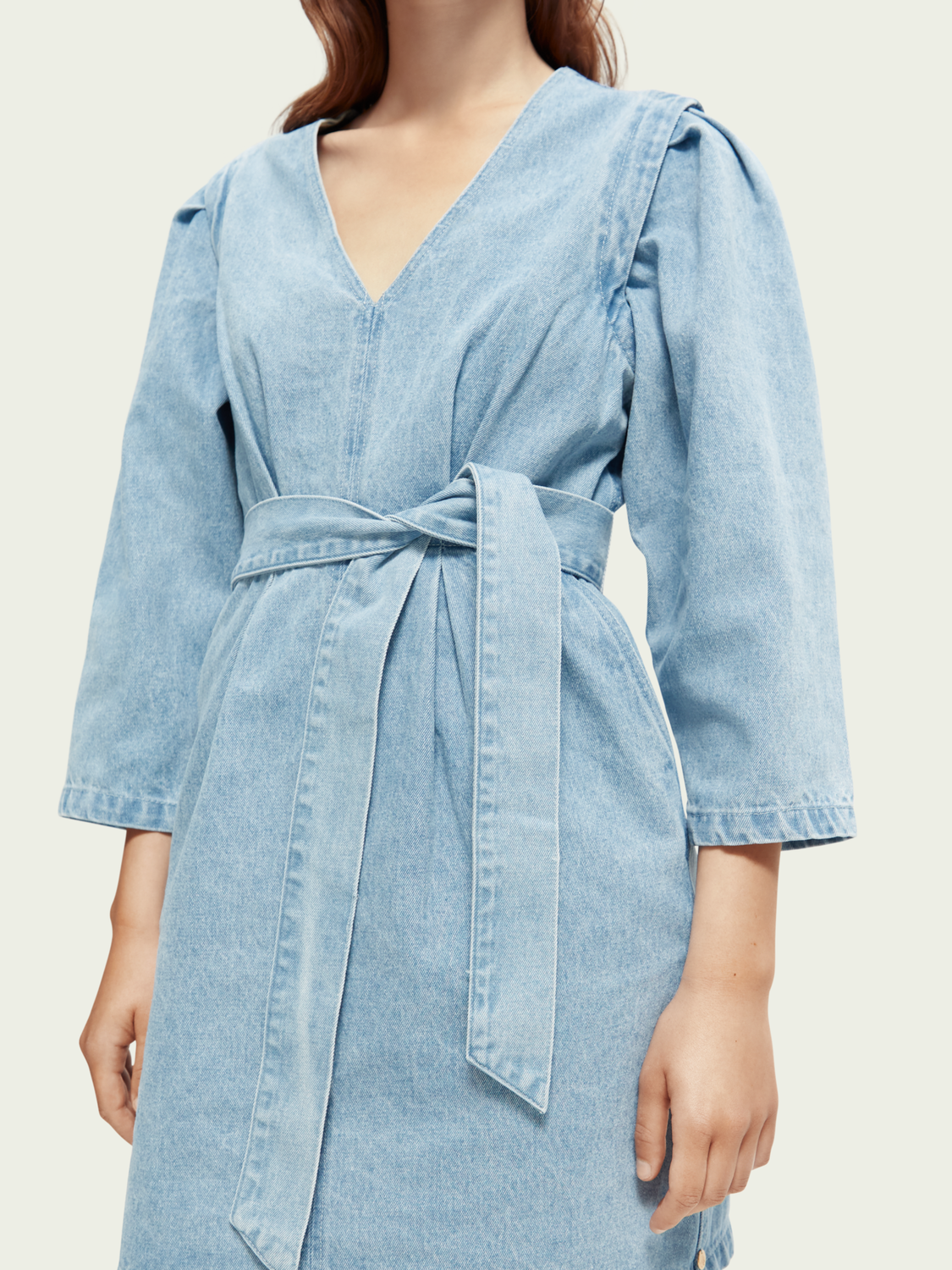 V-Neck Belted Denim Mini Dress | scotch & soda outlet