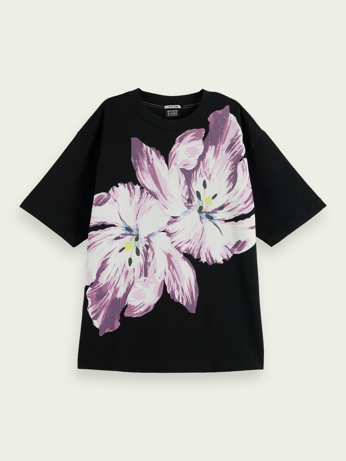 Oversized Floral Artwork Organic T-Shirt | scotch & soda outlet