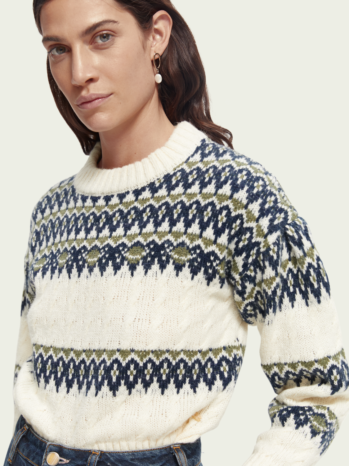 Cable Knit Fair Isle Sweater | scotch & soda outlet