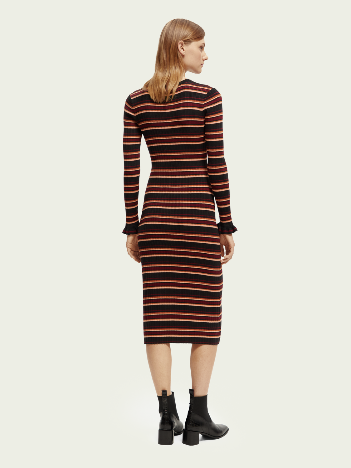 Fitted Striped Rib Knit Midi Dress | scotch & soda outlet