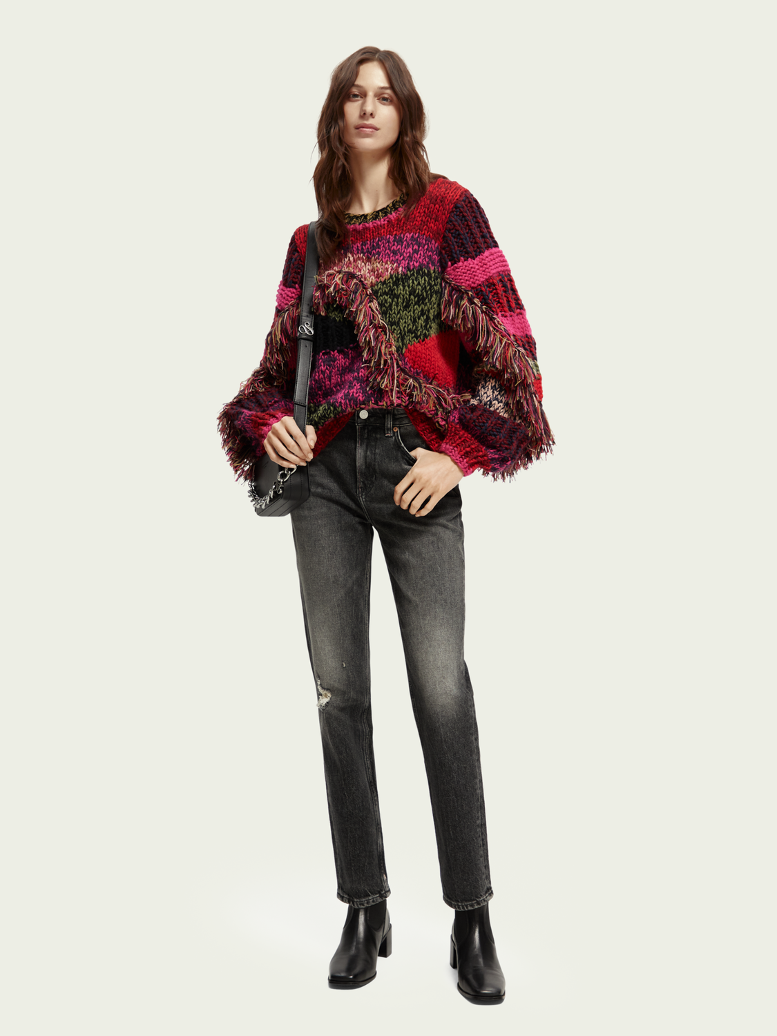 Chunky Hand-Knit Fringed Sweater | scotch & soda outlet