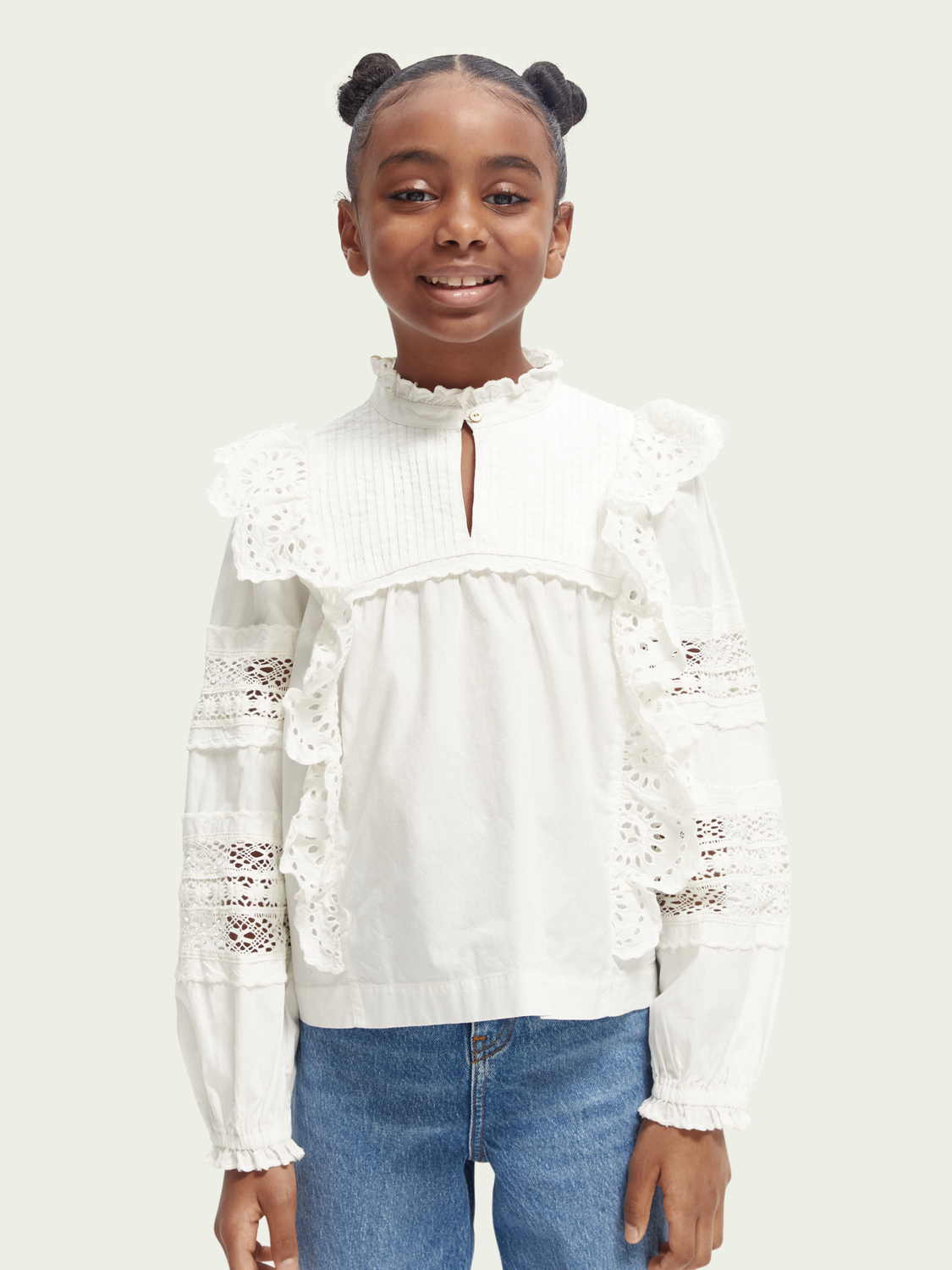 Broderie Anglaise Organic Cotton Ruffled Top