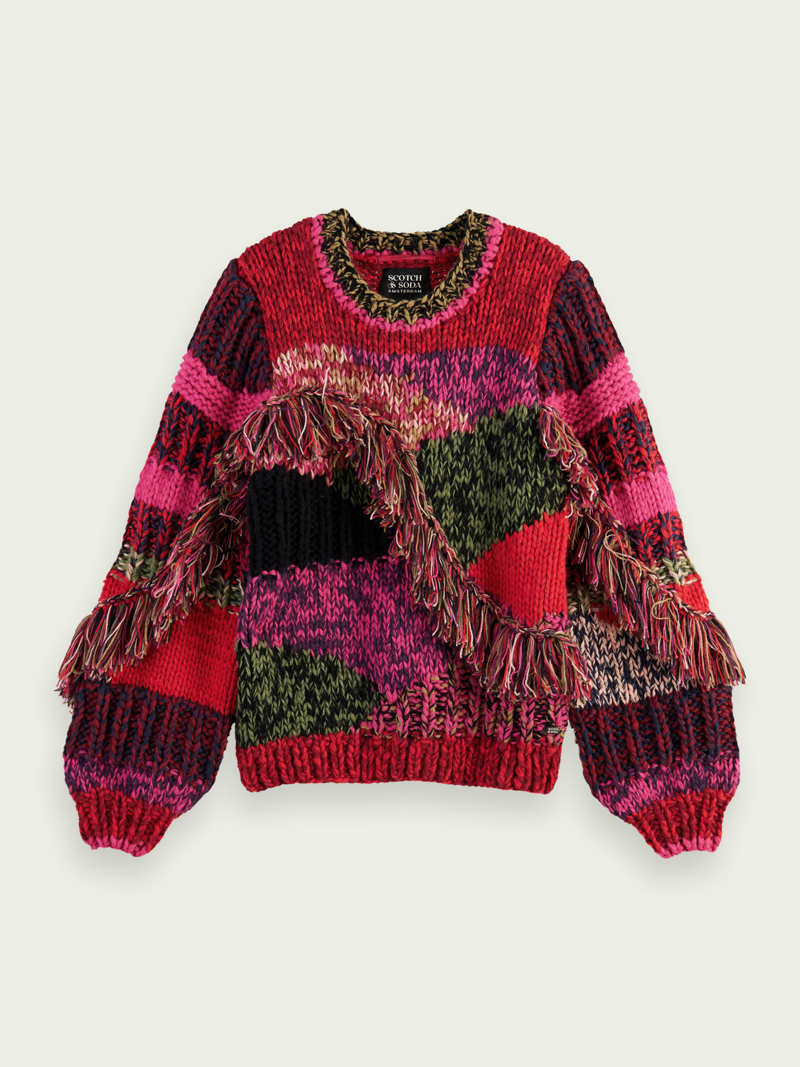 Chunky Hand-Knit Fringed Sweater | scotch & soda outlet