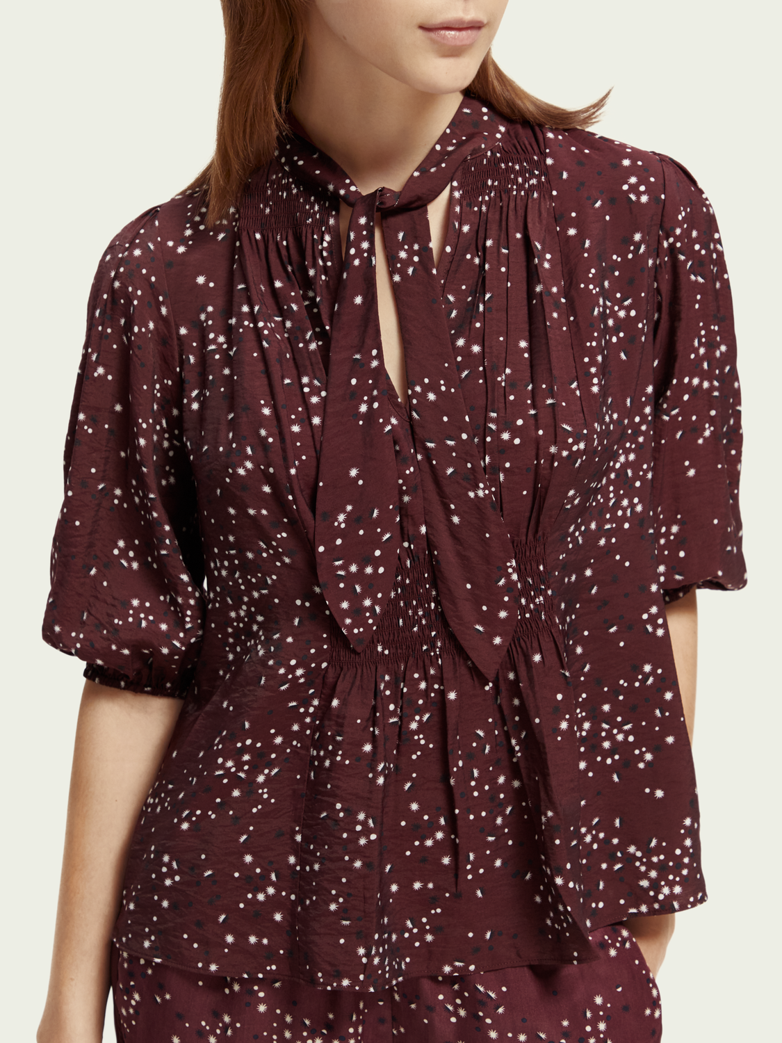 Puffed Sleeve Smocked Top | scotch & soda outlet