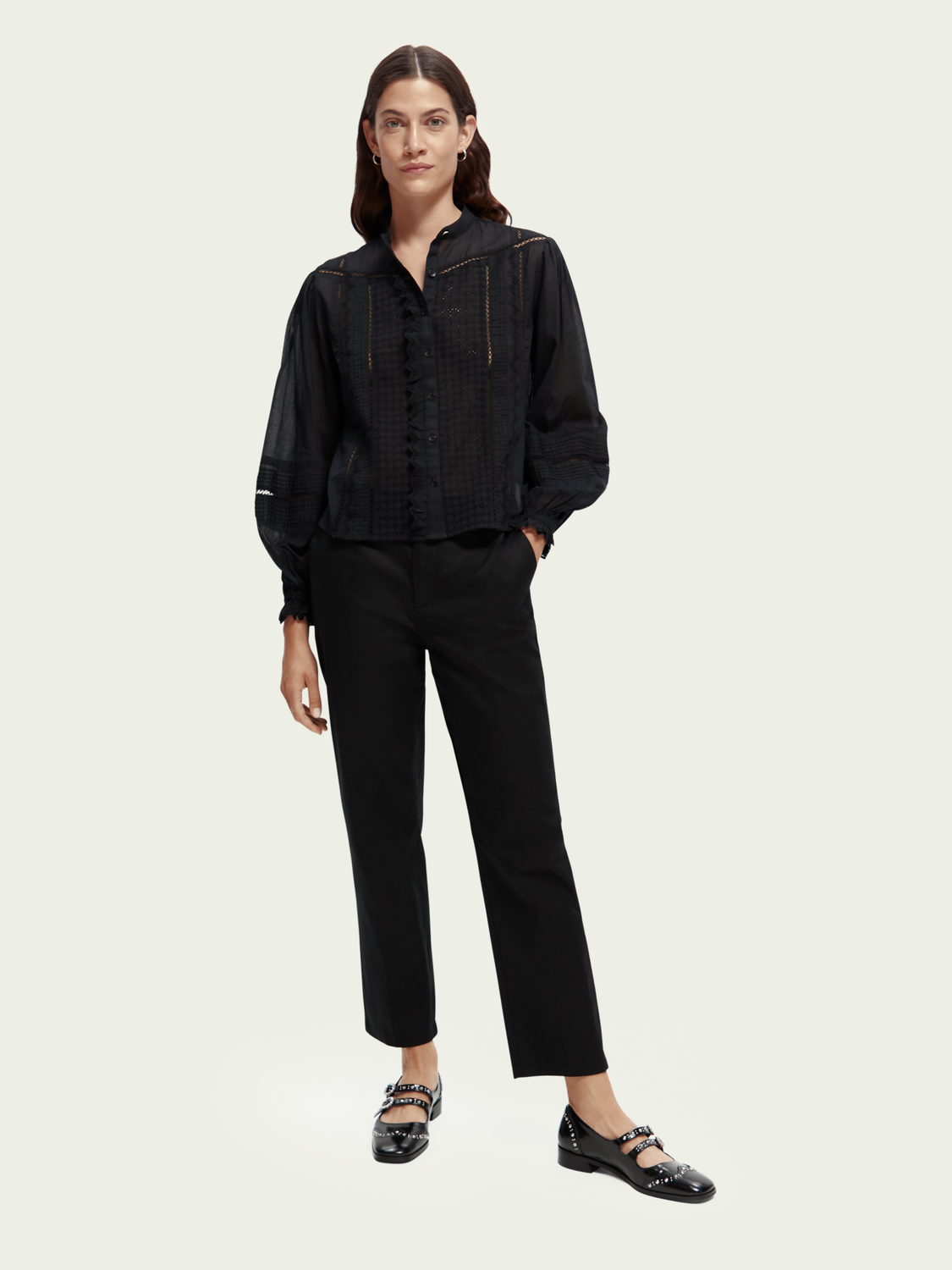 Long-Sleeved Organic Cotton Broderie Shirt | scotch & soda outlet