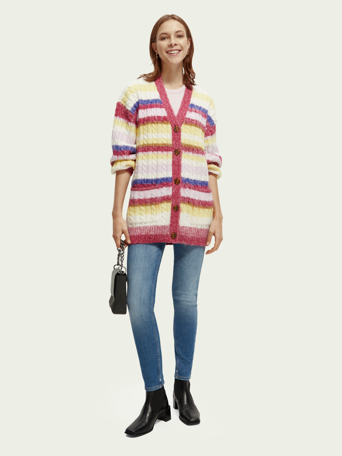 Brushed Mid-Length Striped Cardigan | scotch & soda outlet