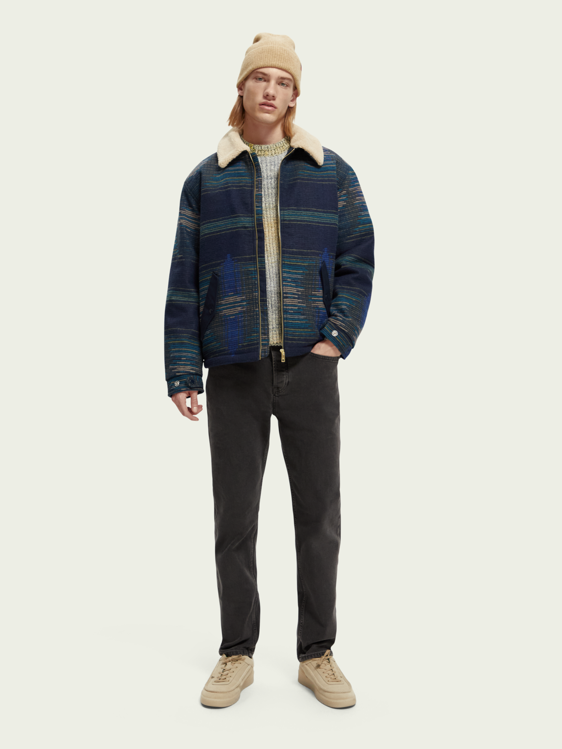Teddy-Lined Jacquard Bomber Jacket | Scotch And Soda Outlet
