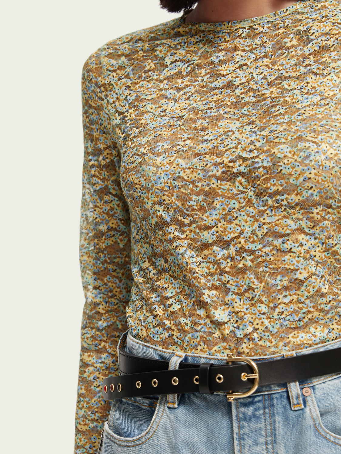 Printed Slim-Fit Sheer Lace Top | scotch & soda outlet