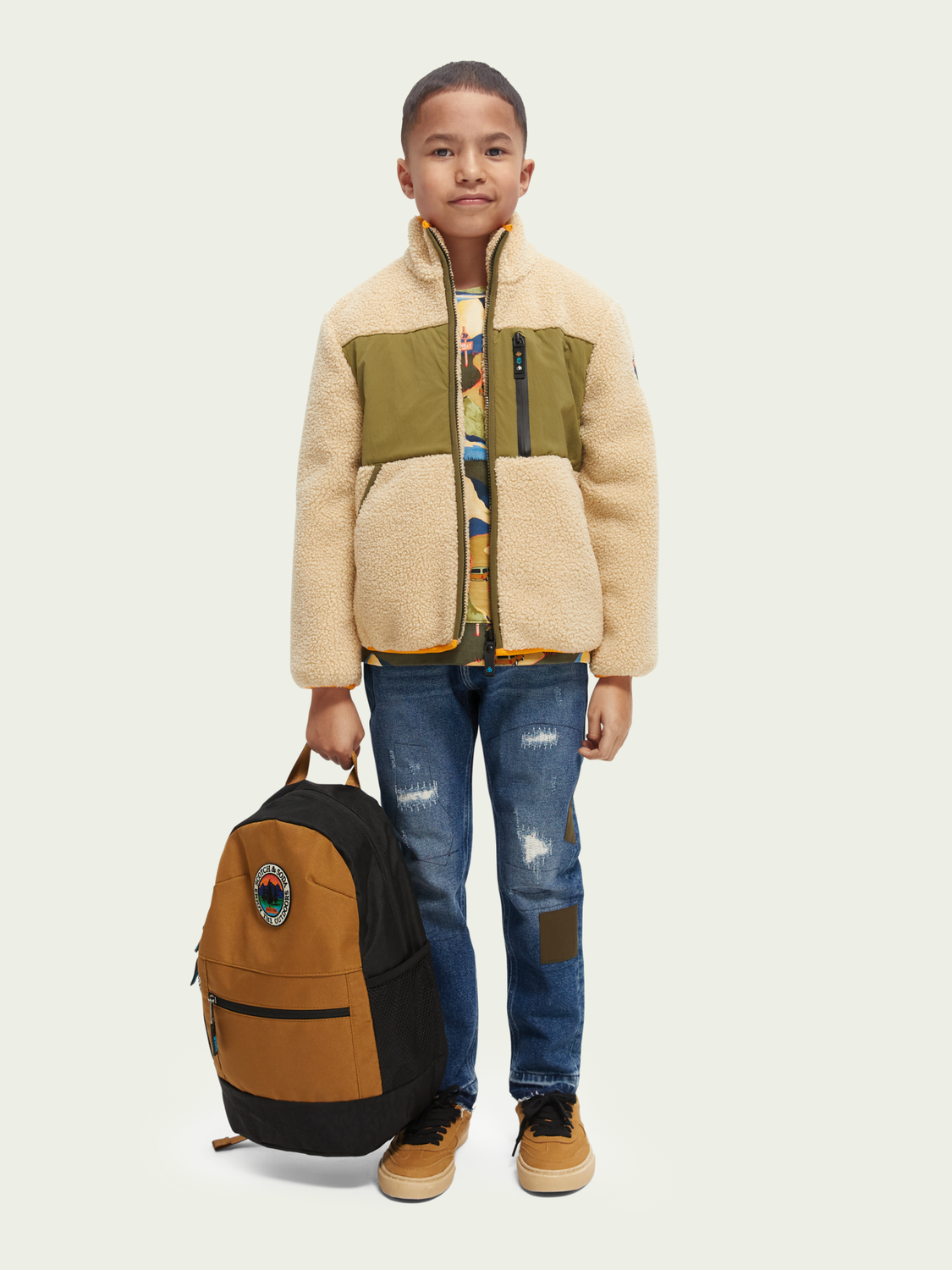 Contrast Panelled Zip-Through Teddy Jacket