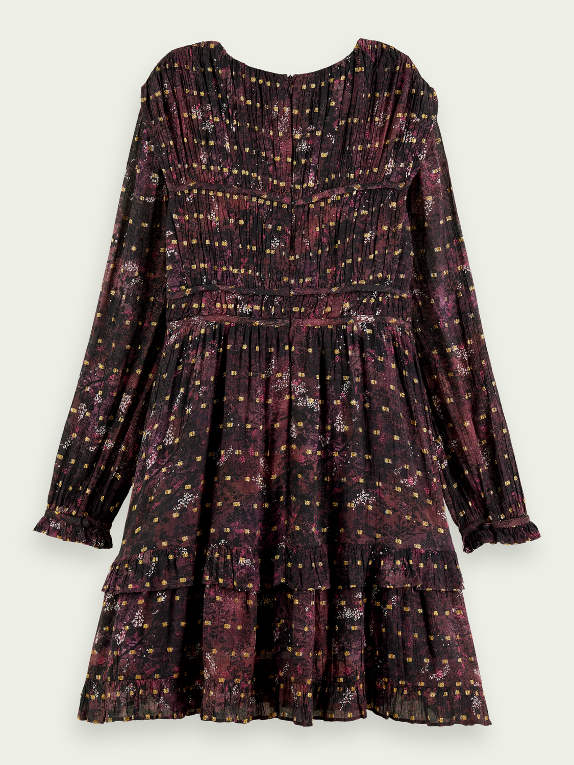 Ruffled Long Sleeved Jacquard Mini Dress | scotch & soda outlet