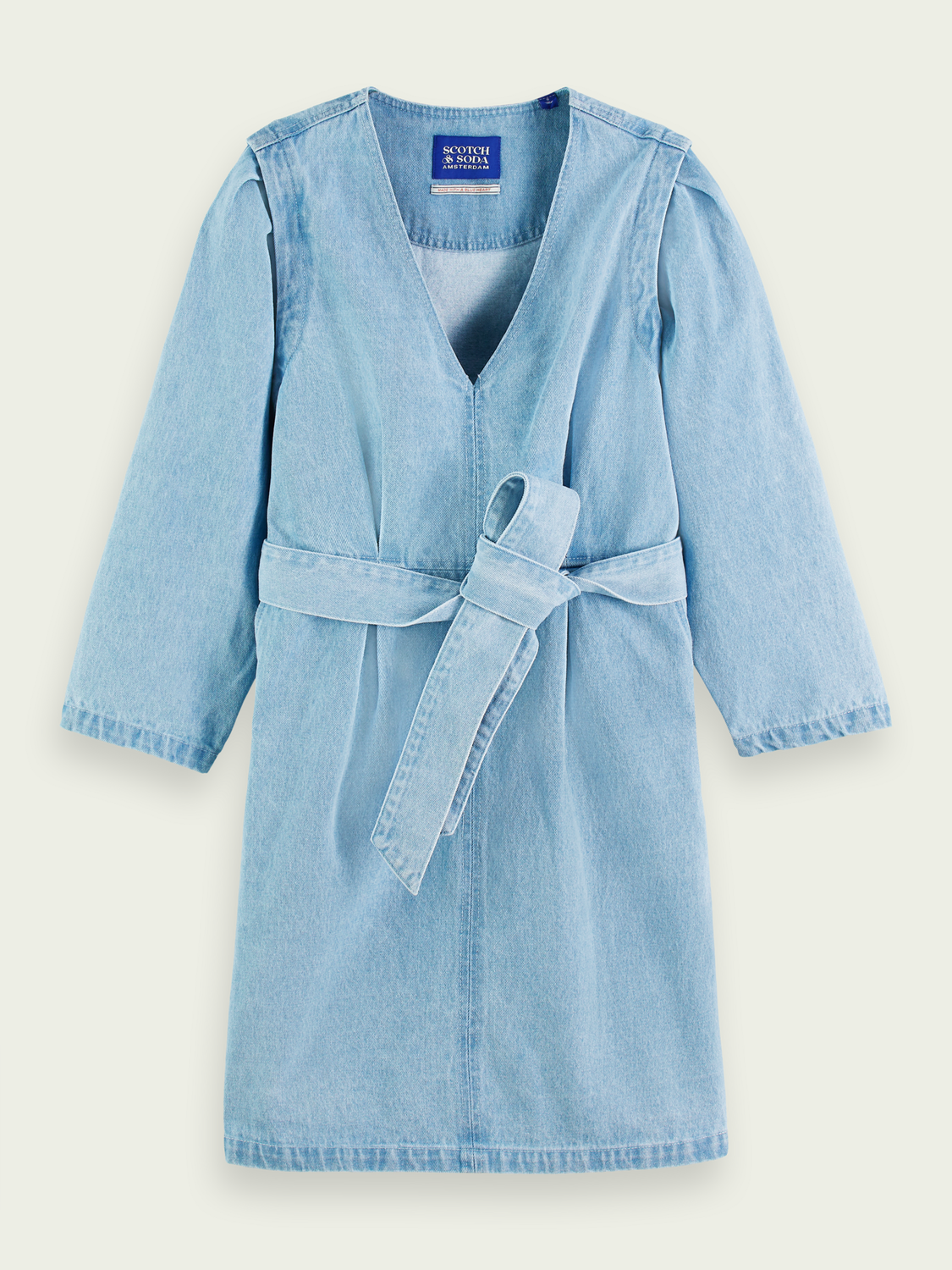 V-Neck Belted Denim Mini Dress | scotch & soda outlet