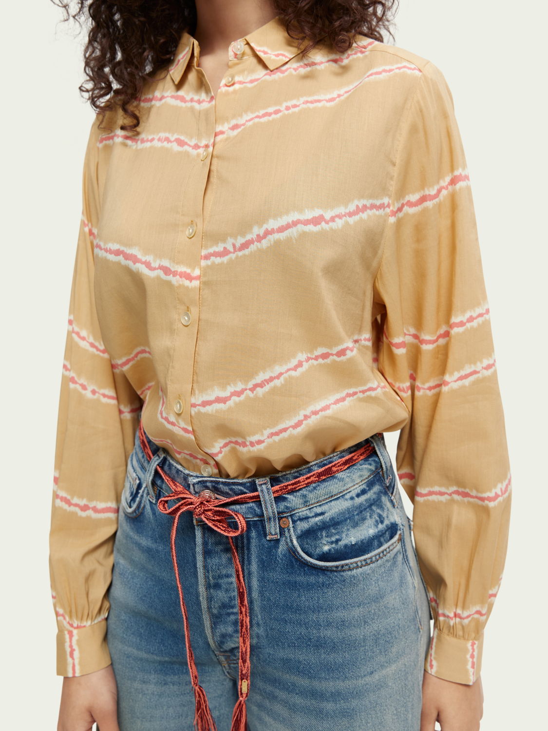 Printed Balloon-Sleeve Shirt