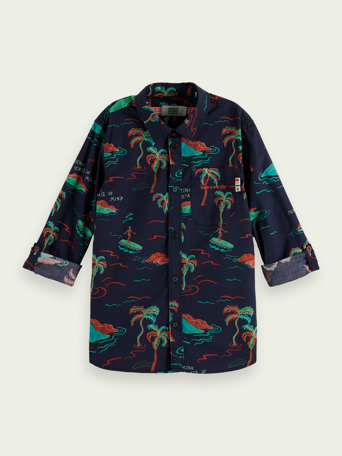 Printed Button-Down Shirt With Sleeve-Adjustment