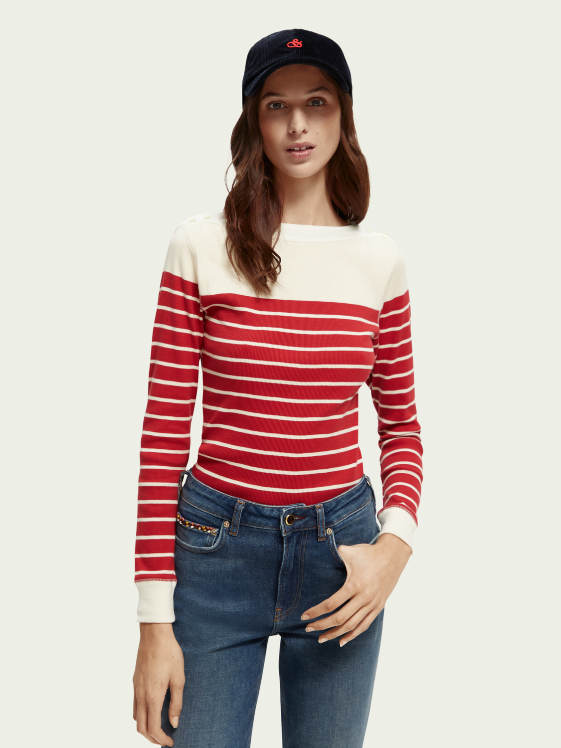 Striped Boatneck Organic Cotton T-Shirt | scotch & soda outlet