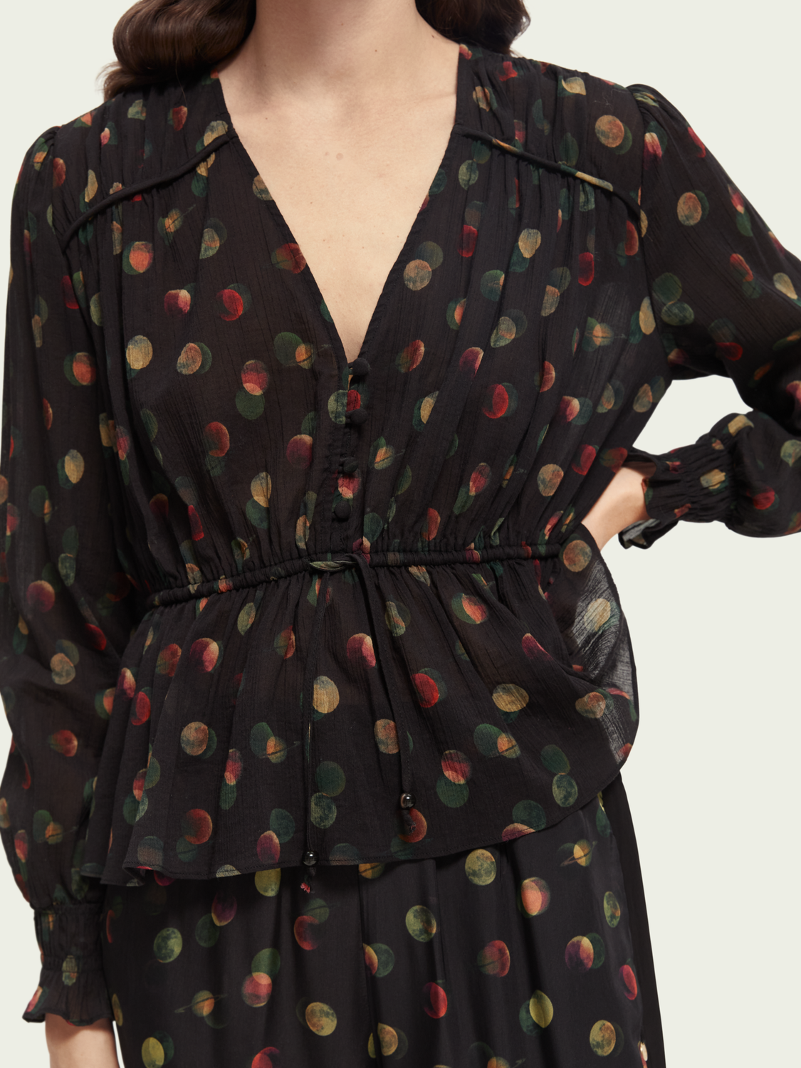 Printed Peplum V-Neck Shirt | scotch & soda outlet