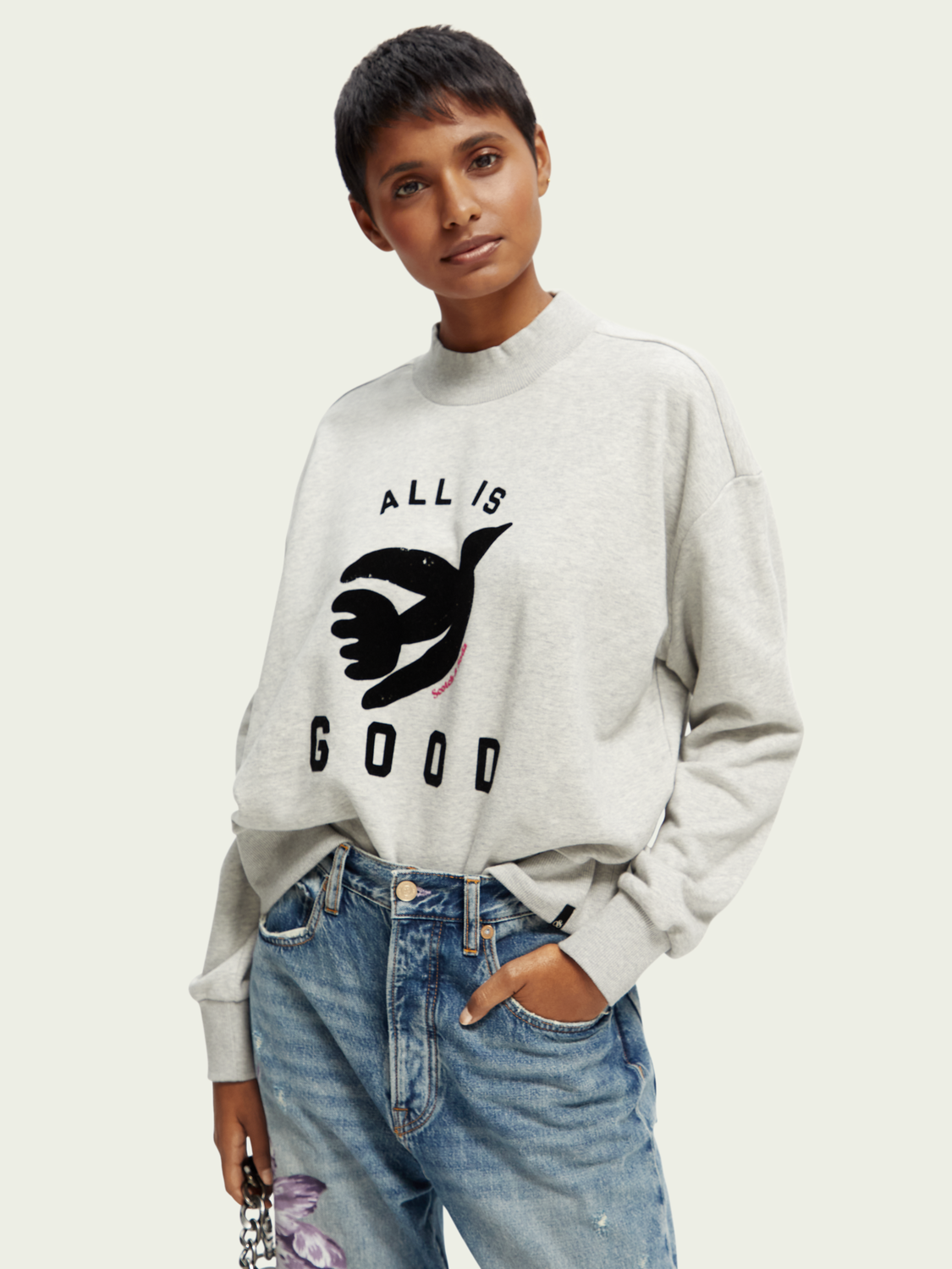Loose Fit Cropped Funnel Neck Sweatshirt | scotch & soda outlet