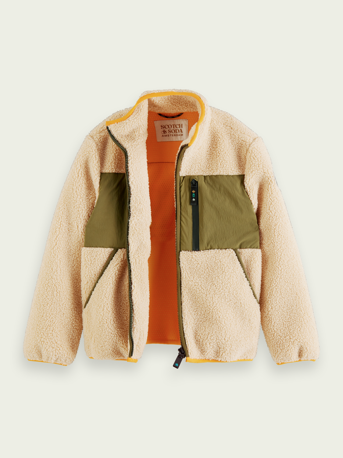 Contrast Panelled Zip-Through Teddy Jacket