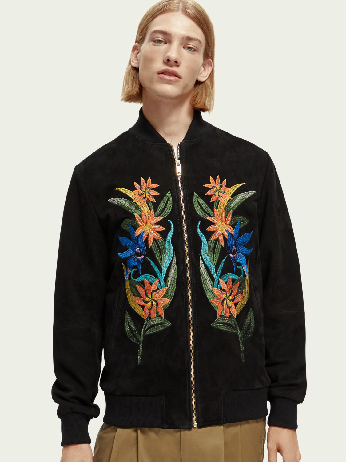 Embroidered Suede Bomber Jacket | Scotch And Soda Outlet