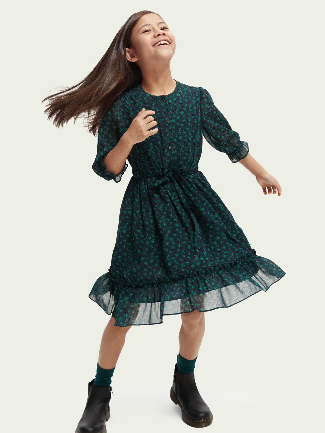 Printed Midi-Length 3/4-Length Dress