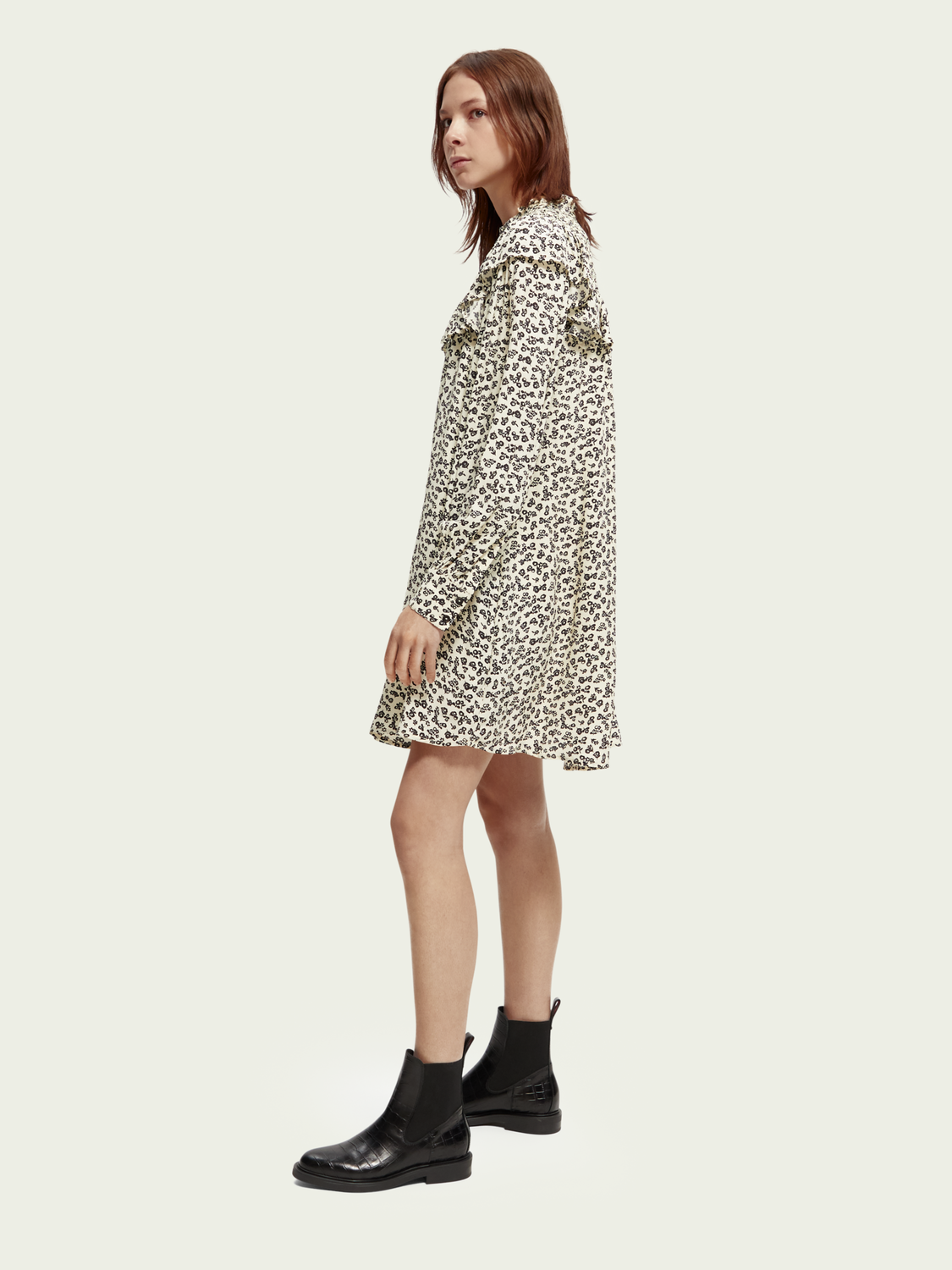 Frilled Long Sleeved Dress With Smocked Collar | scotch & soda outlet