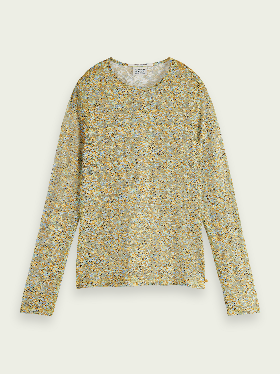 Printed Slim-Fit Sheer Lace Top | scotch & soda outlet