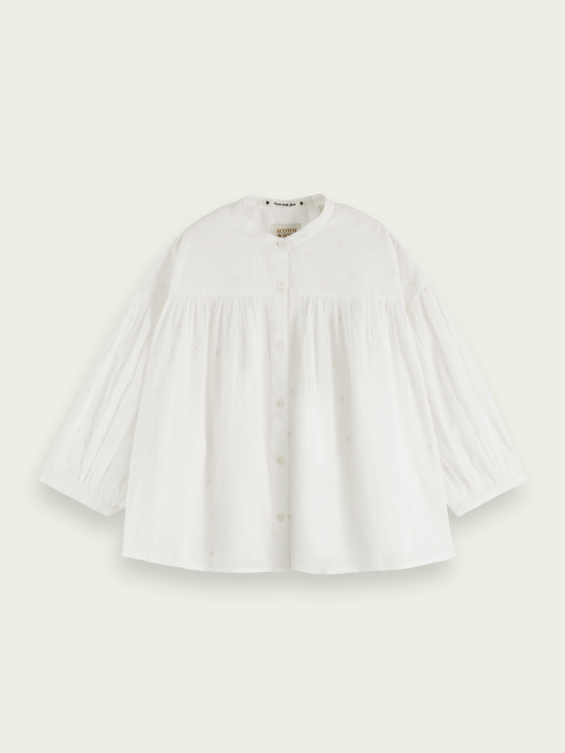 Organic Gathered Sleeve Embroidered Shirt | scotch & soda outlet