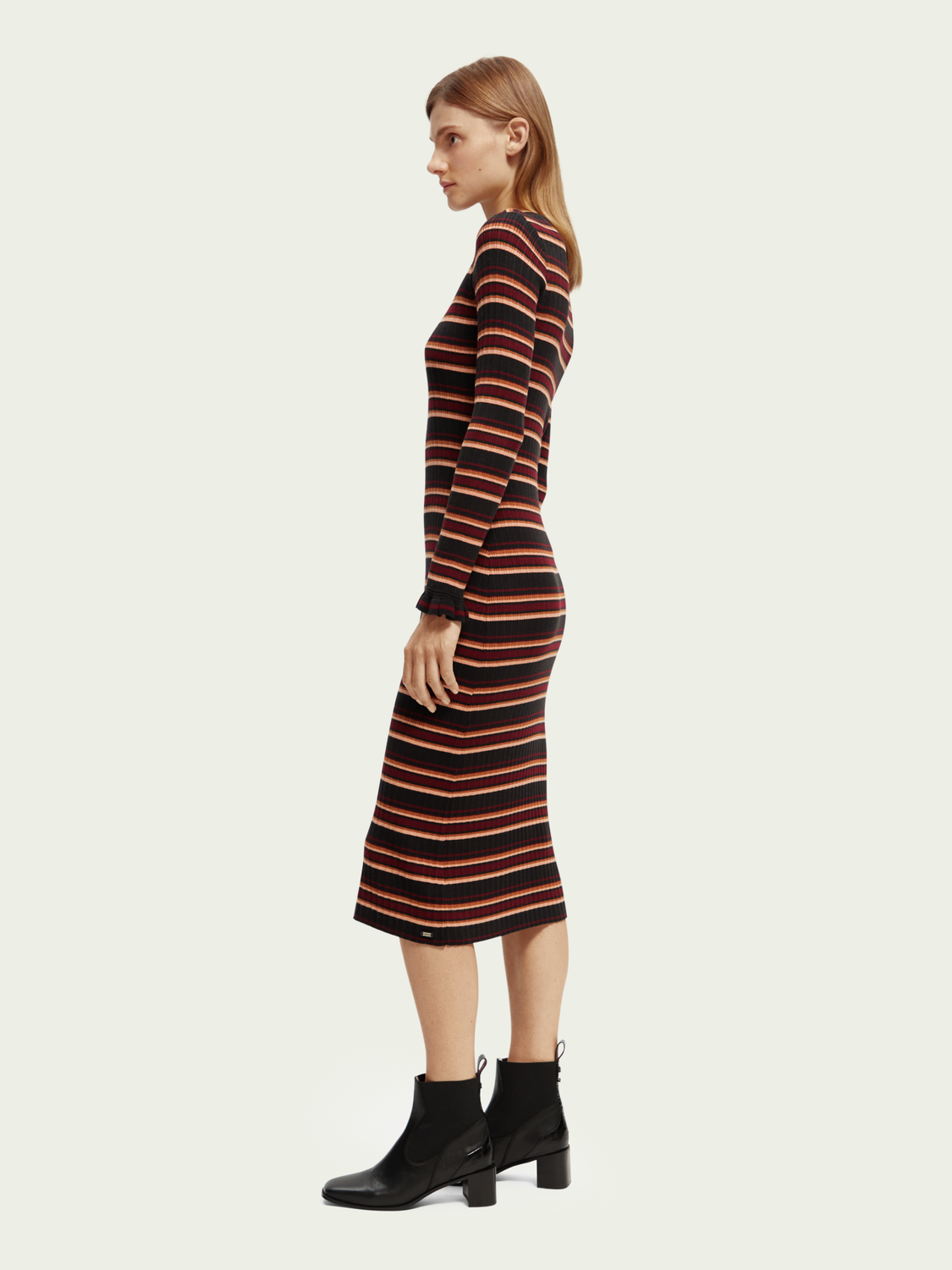 Fitted Striped Rib Knit Midi Dress | scotch & soda outlet