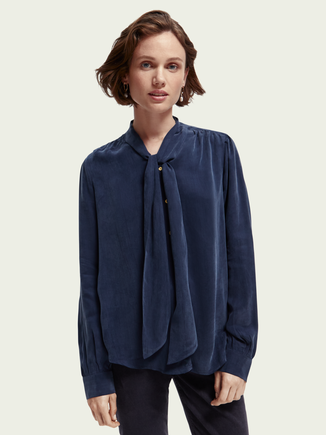 Lightweight Shirt With Ribbon Collar | scotch & soda outlet