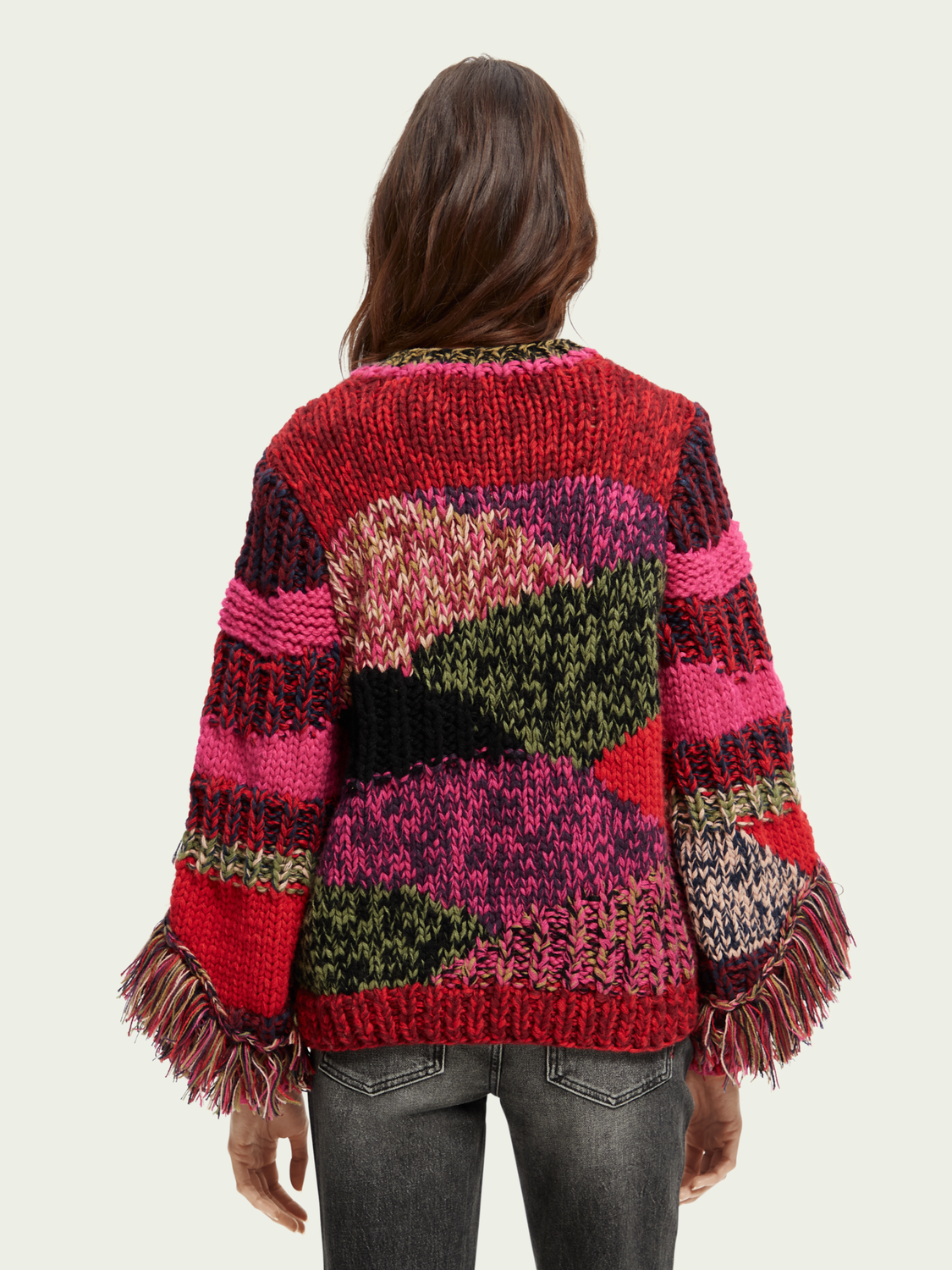 Chunky Hand-Knit Fringed Sweater | scotch & soda outlet