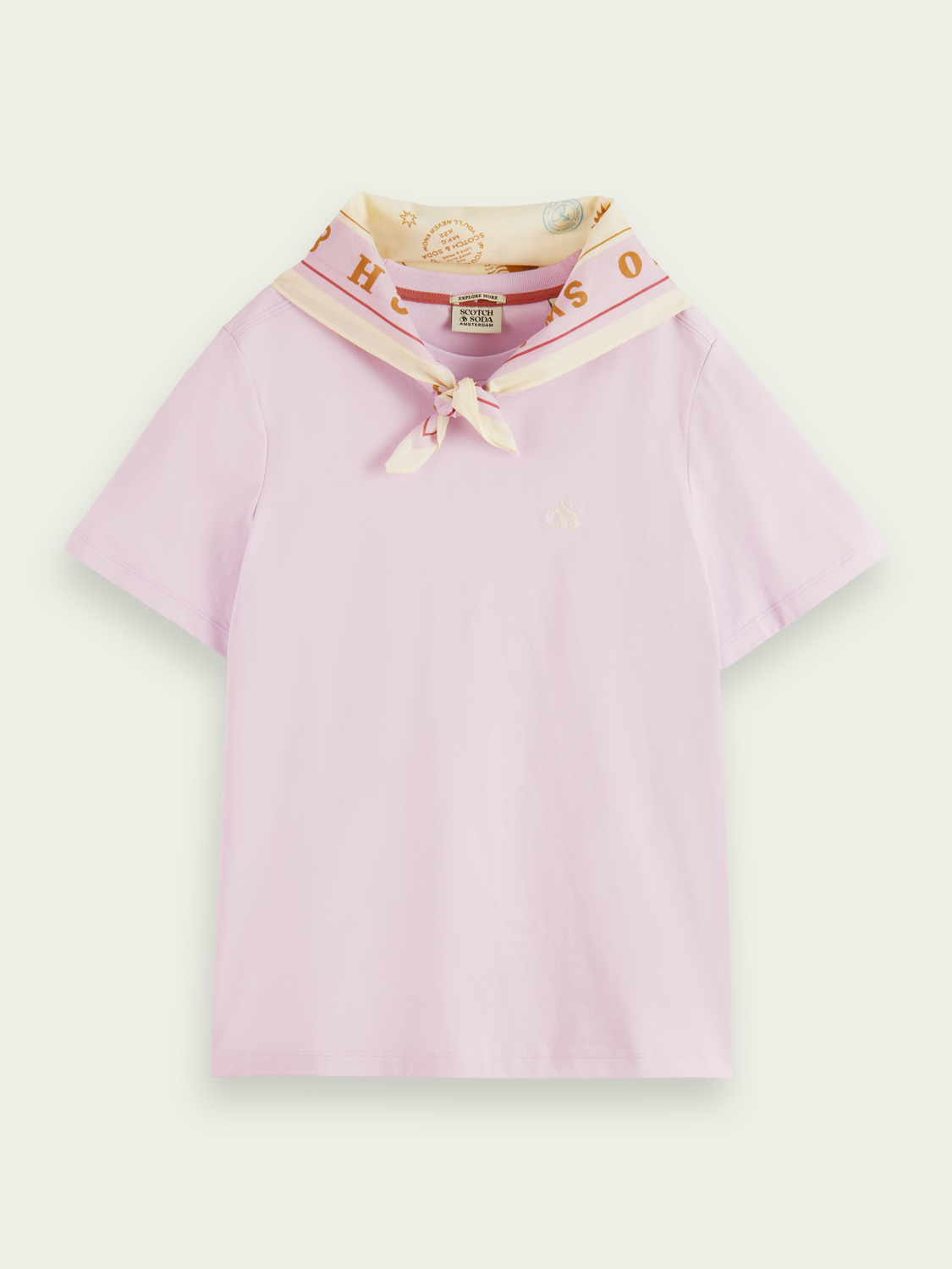 Organic Cotton T-Shirt With Detachable Scarf Collar | scotch & soda outlet